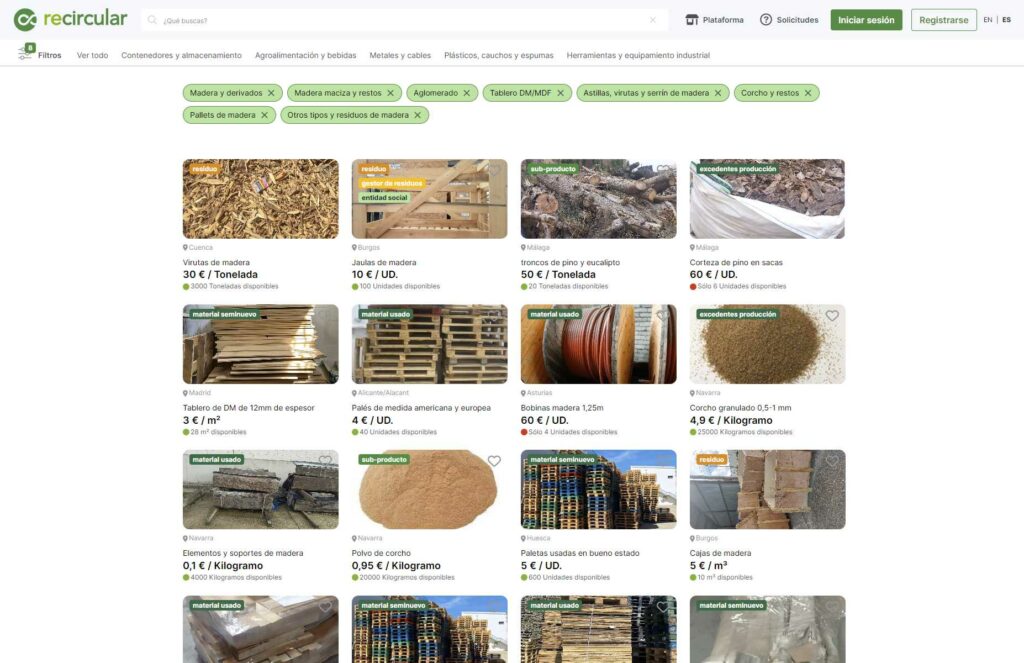 Recursosde la plataforma recircular que facilitan la reutilización y reciclaje de madera