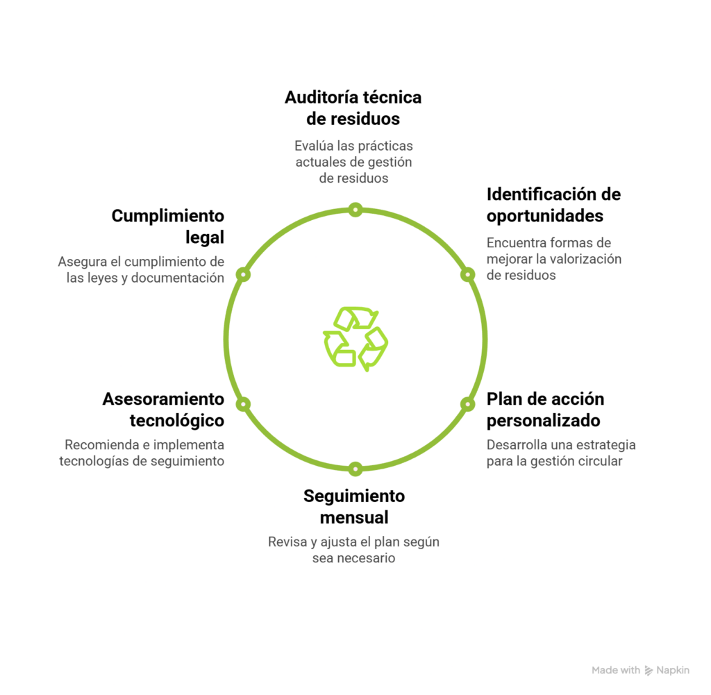 Esquema del servicio de gestión circular de residuos para empresas de recircular