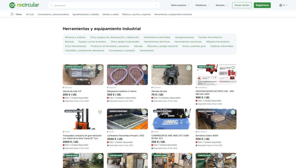 Comprar materiales y equipos de segunda mano en recircular